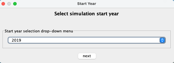 2019 selected in the simulation start-year dialog